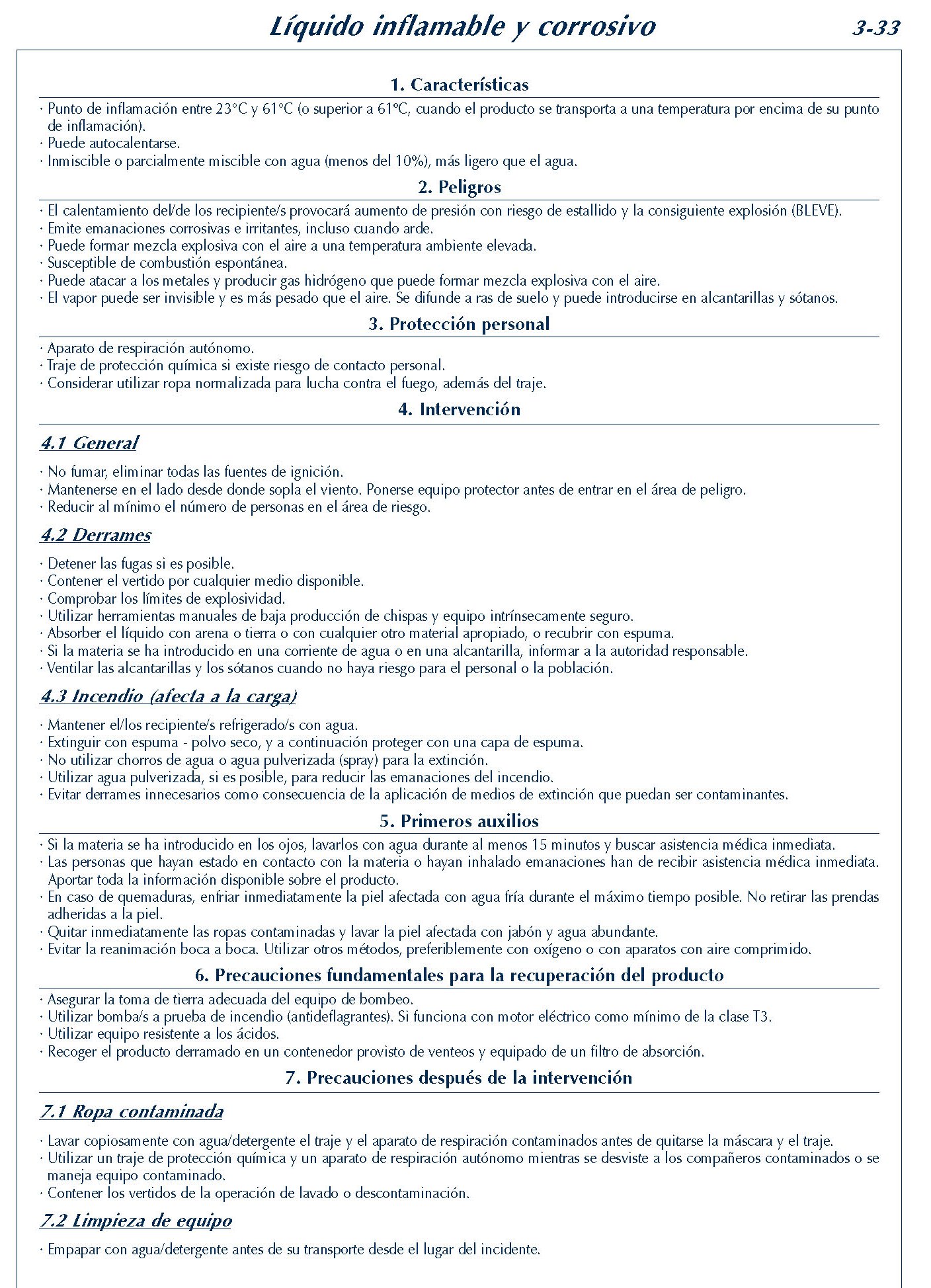 179 FICHA 3-33 LIQUIDO INFLAMABLE CORROSIVO FICHAS EMERGENCIA